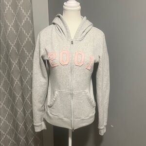 Hollister Gray Hoodie with Pink 2001 Design